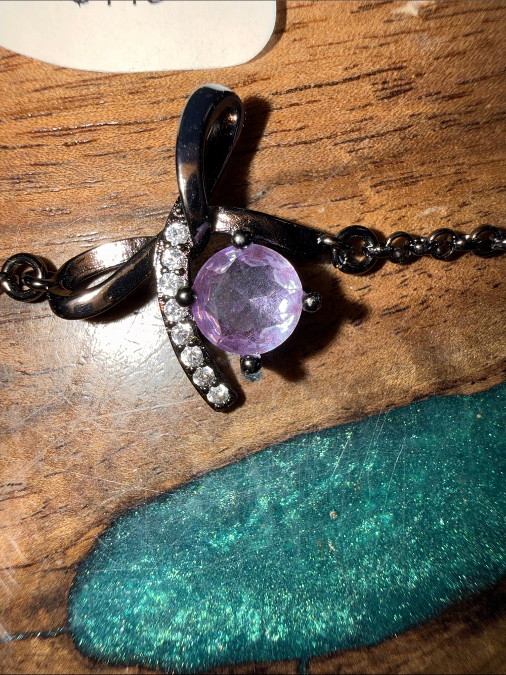 Black Chain Bracelet with Pink Teardrop Crystal Accent